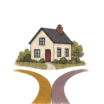 Illustration of a home with two possible paths