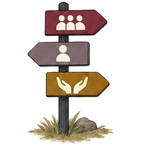 Illustration of a signpost towards family and community support